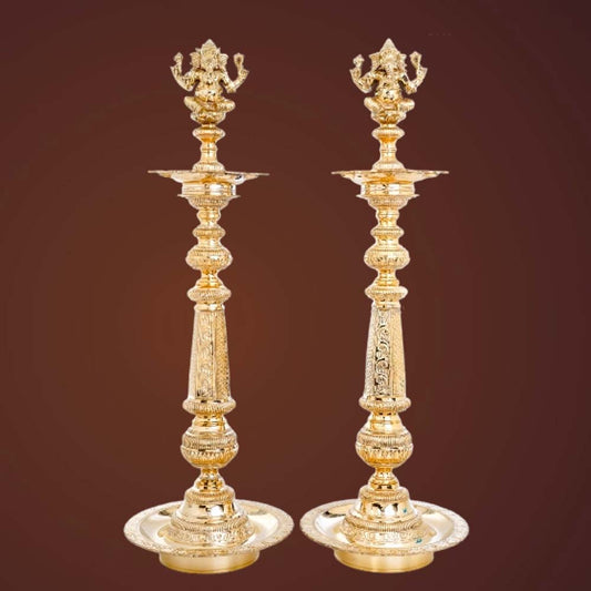 Ganesh Villaku Gopura Thatu Handcrafted Brass Oil Lamp Nachiyar Koil Lamps