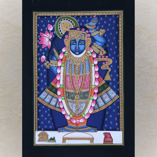 Shrinathji Of Nathdwara Radiating Deep Blue Krishna Pichwai Painting