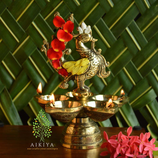 5 Diya Peacock Lamp Large