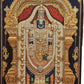 Tirupati Balaji Tanjore painting in a wooden frame with intricate gold details and vibrant colors.