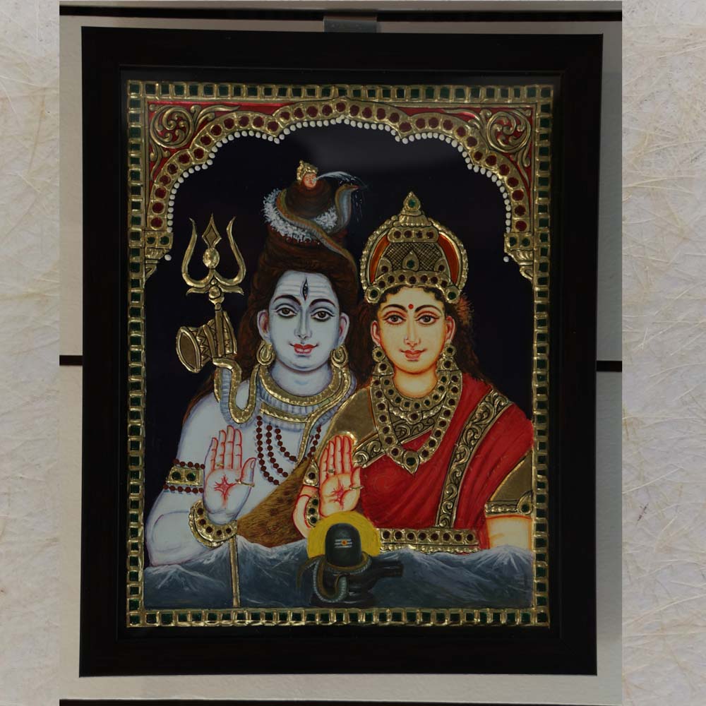 Shiva Parvathy Tanjore Painting For Puja Room
