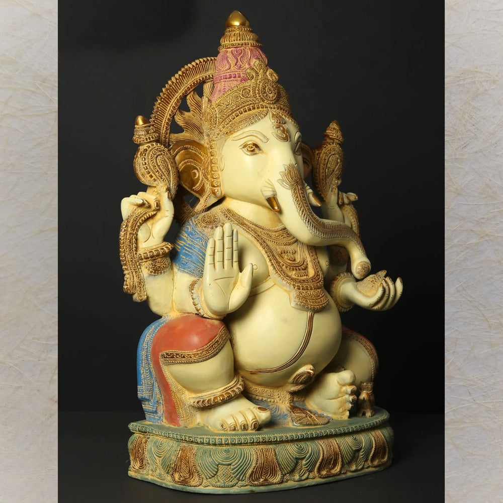 Colorful Blessing Lord Ganesha Idol - Handcrafted Traditional Ganesha Statue For Home Decor