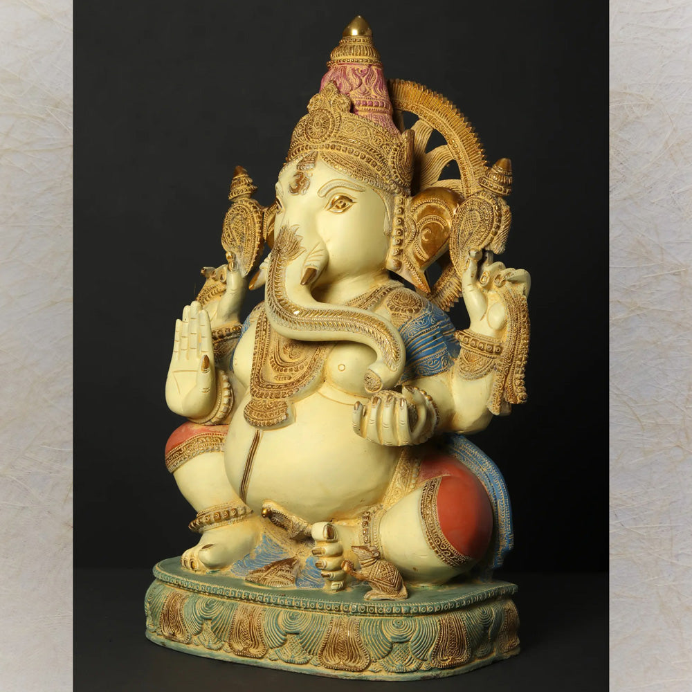 Colorful Blessing Lord Ganesha Idol - Handcrafted Traditional Ganesha Statue For Home Decor