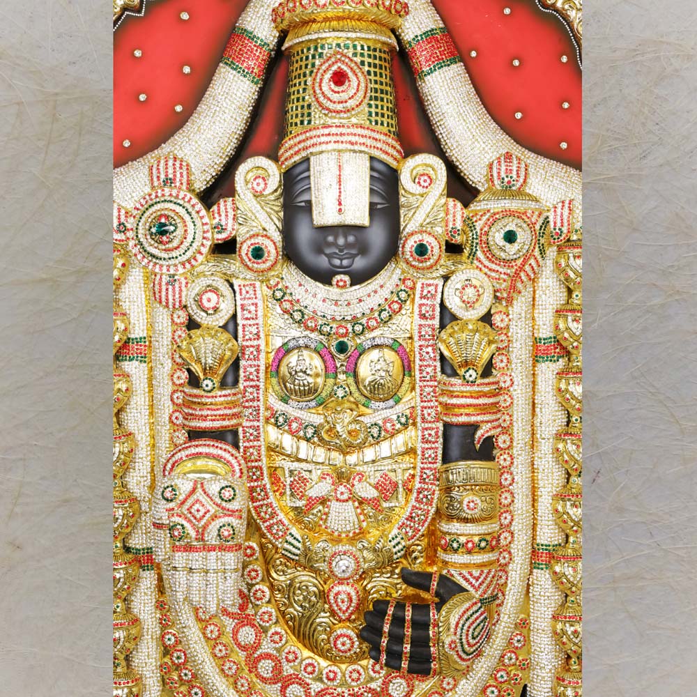 Balaji Venkateshwara 3D Handmade Wall Sculpture Divine Temple .Garlands Are In White Ad Stones