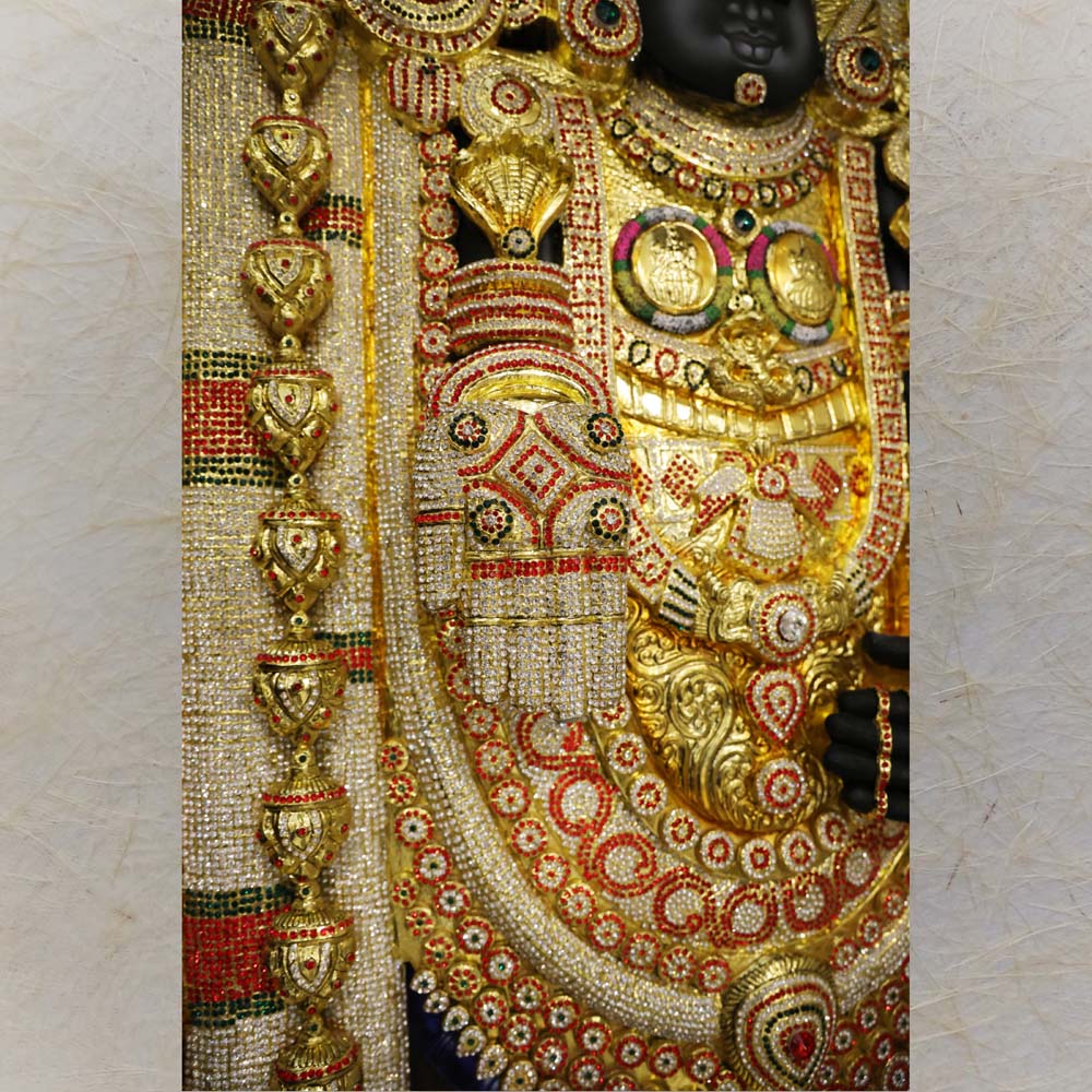 Balaji Venkateshwara 3D Handmade Wall Sculpture Divine Temple .Garlands Are In White Ad Stones