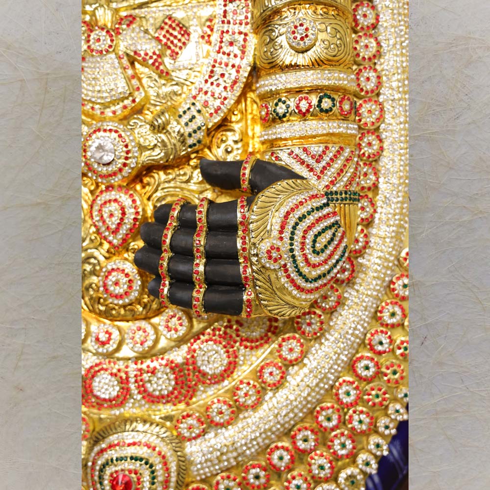 Balaji Venkateshwara 3D Handmade Wall Sculpture Divine Temple .Garlands Are In White Ad Stones