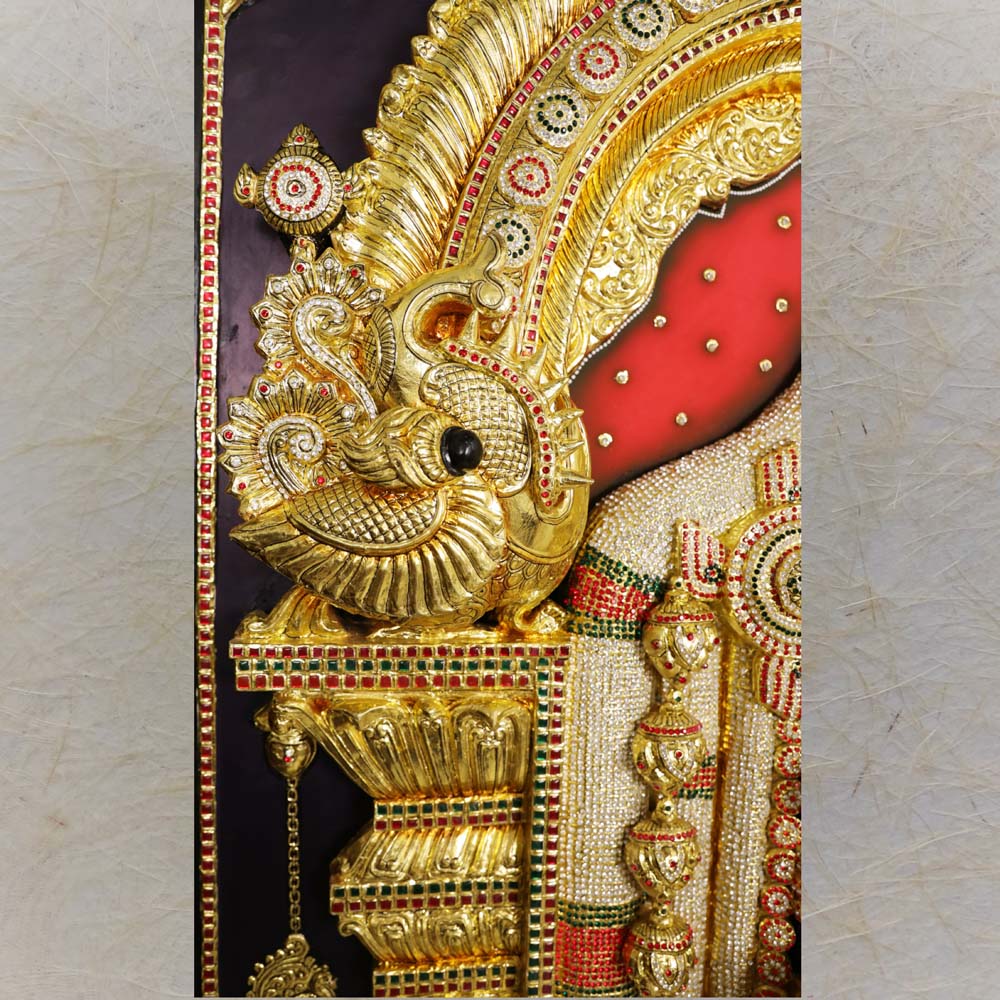 Balaji Venkateshwara 3D Handmade Wall Sculpture Divine Temple .Garlands Are In White Ad Stones