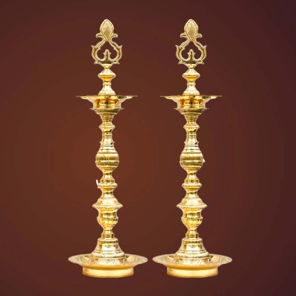 Traditional Adjustable Kuthu Villakku Brass Oil Lamps Nachiyar Koil Lamps