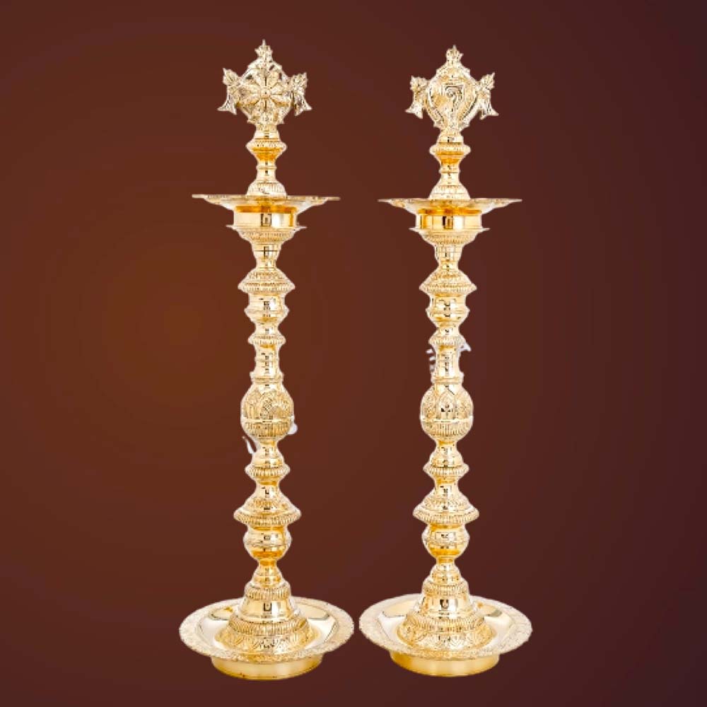 Shank Chakra Handcrafted Brass Oil Lamp Nachiyar Koil Lamps