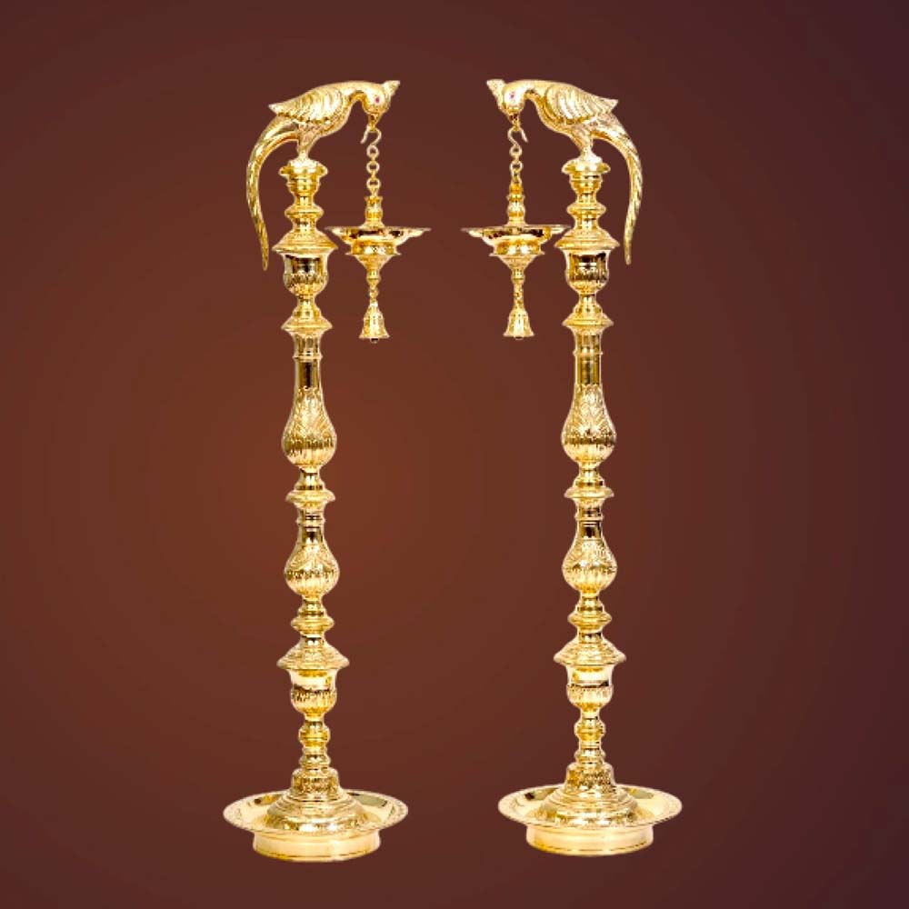 Parrot Handcrafted Brass Oil Lamp Nachiyar Koil Lamps