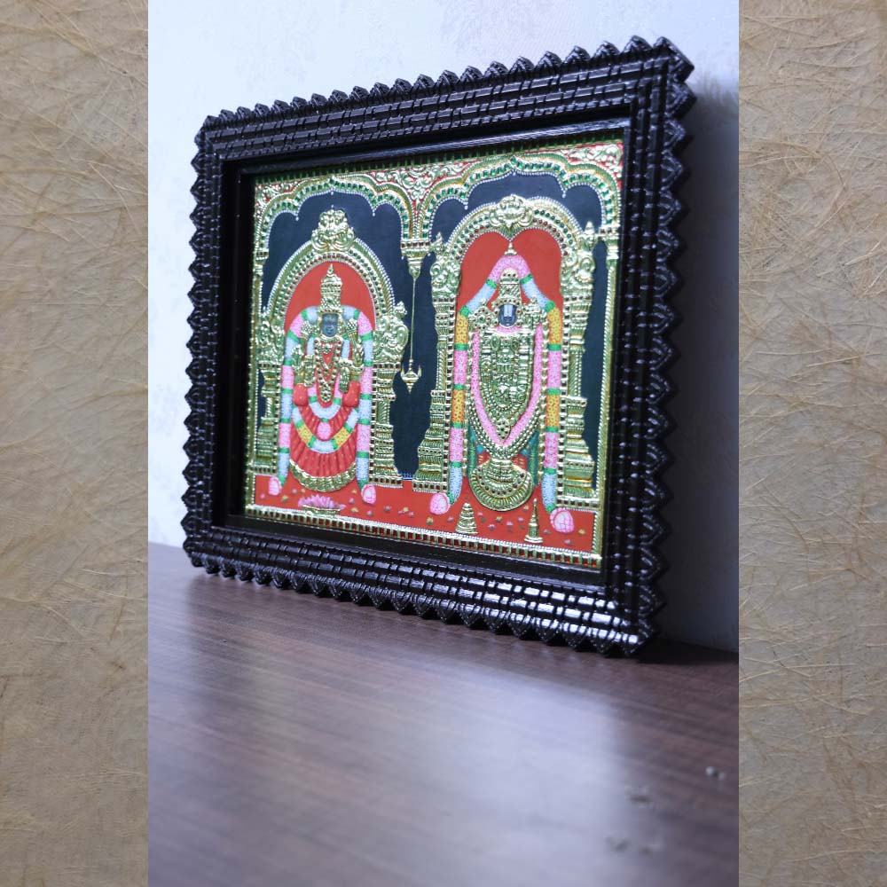 Balaji Padmavathy Perumal Thaayar. Couple For Prosperity. Handmade Tanjore Painting