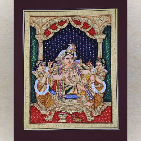 Krishna With Consorts Krishna Durbar Handmande Tanjore Style Gold Painting