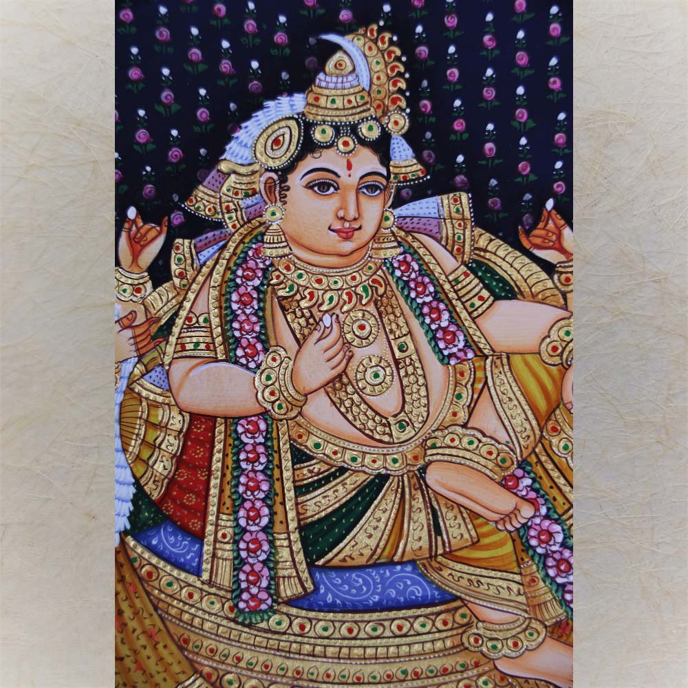 Krishna With Consorts Krishna Durbar Handmande Tanjore Style Gold Painting