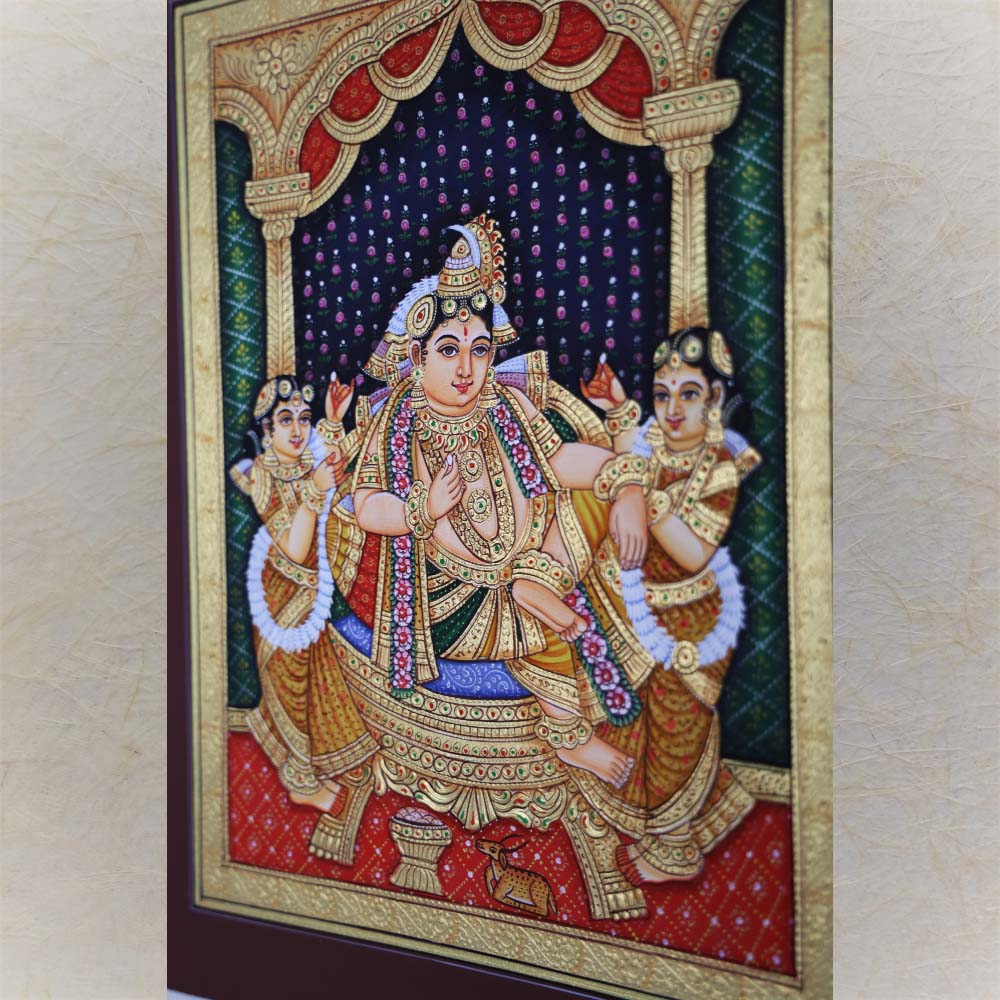 Krishna With Consorts Krishna Durbar Handmande Tanjore Style Gold Painting