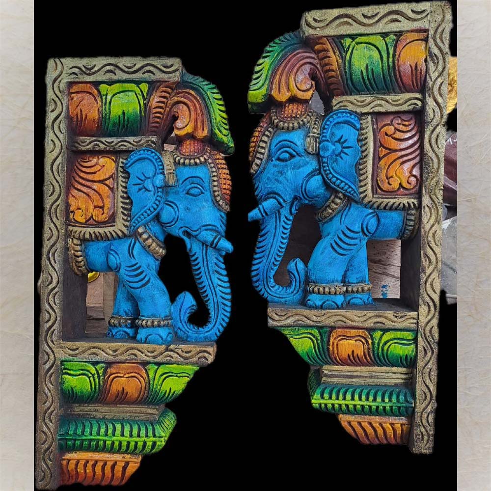 Handcrafted Wooden Elephant Brackets Set Of 2