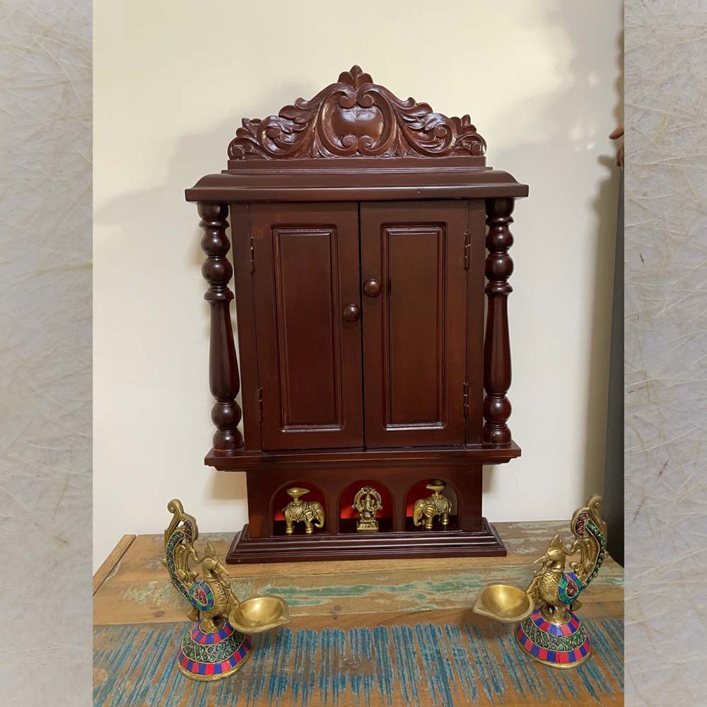Handcrafted Wooden Pooja Mandapam With Lakshmi Tanjore Painting