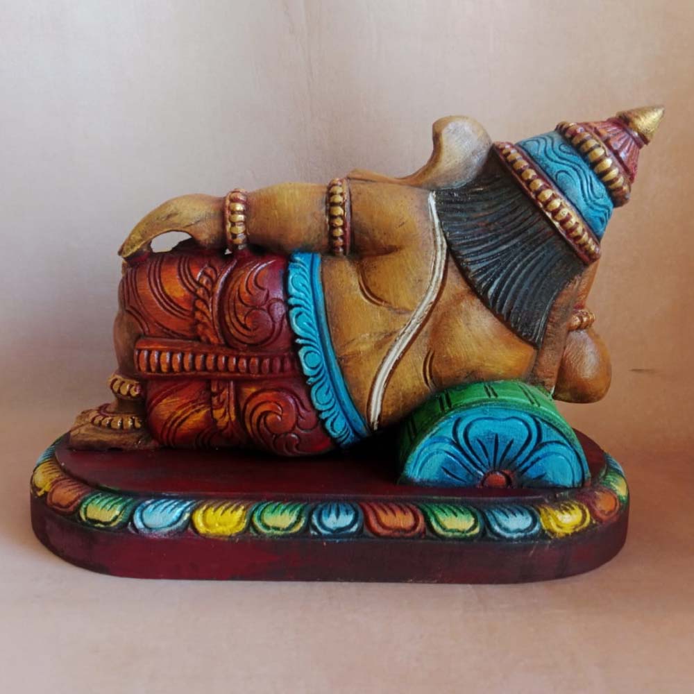 Exquisite Wooden Ganesha Statue - Sleeping Lord Ganesha Idol