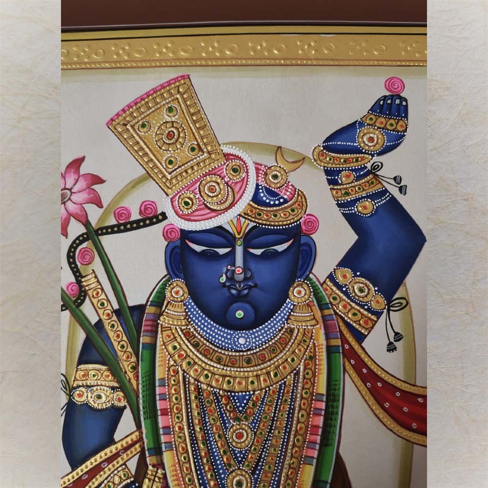 Shrinathji Of Nathdwara Jewelled Turban Krishna Pichwai Painting