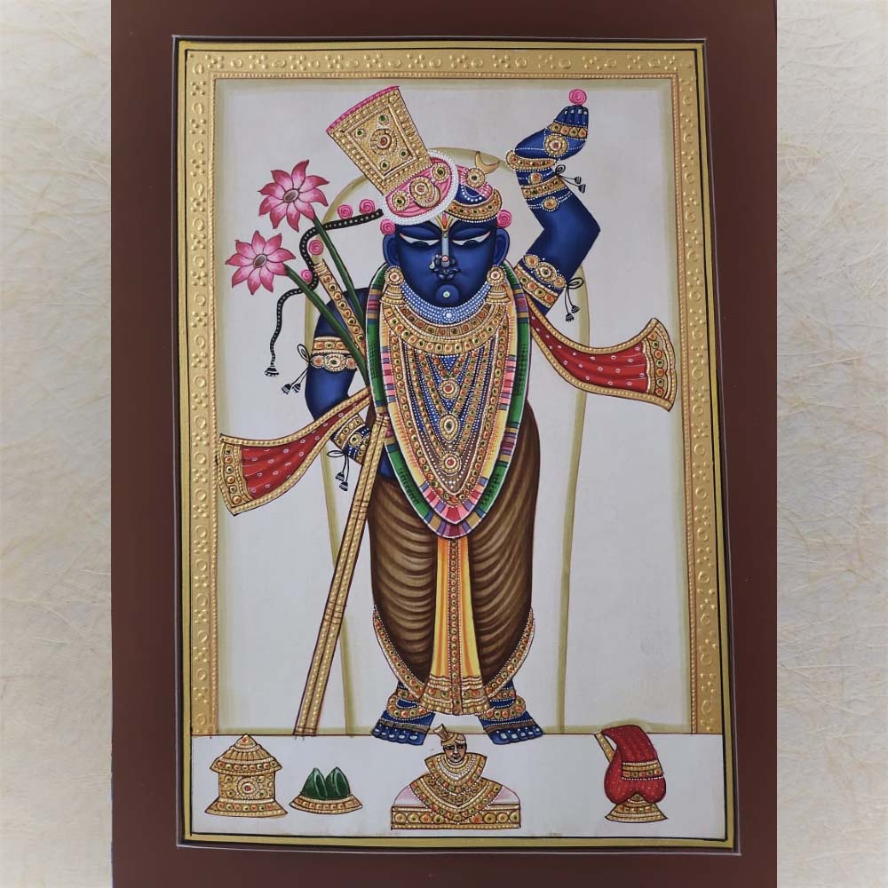 Shrinathji Of Nathdwara Jewelled Turban Krishna Pichwai Painting