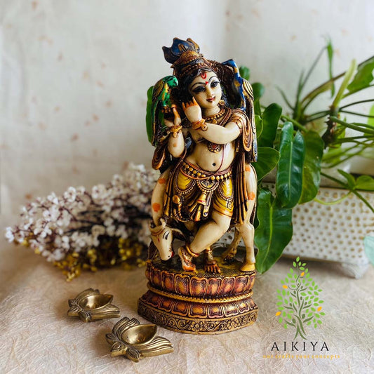 Cow Krishna Painted Gold Antique